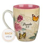 Inspirational Pink Rose Butterfly Ceramic Coffee Mug