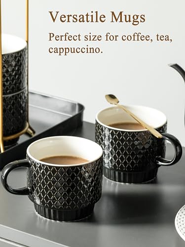 Set of 4 Stackable Coffee Mugs with Holder