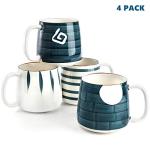 Set of 4 Hand-Painted 17 Oz Coffee Mugs