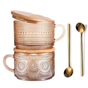 Set of 2 Vintage Amber Glass Coffee Mugs