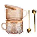 Set of 2 Vintage Amber Glass Coffee Mugs