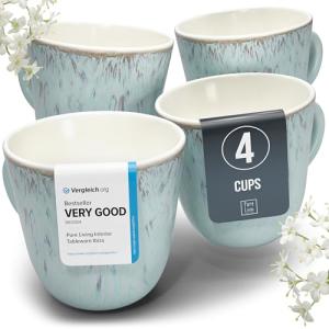 Stylish Beige-Blue Stoneware Coffee Mug Set of 4
