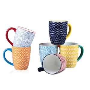 Colorful 16 oz Porcelain Coffee Mugs Set of 6