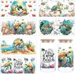 Turtle Design Stickers for Glass Mugs, 6 Pack