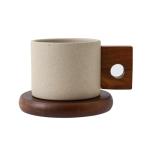 Ceramic Coffee Mug with Wooden Saucer Set