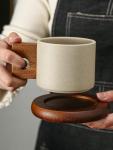 Ceramic Coffee Mug with Wooden Saucer Set