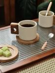 Ceramic Coffee Mug with Wooden Saucer Set