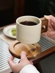 Ceramic Coffee Mug with Wooden Saucer Set