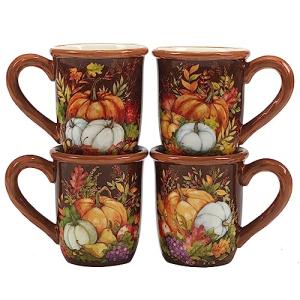 Set of 4 Autumn Leaves Ceramic Mugs