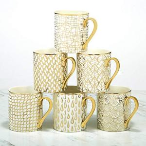 Set of 6 Modern Geometric Gold Plated Mugs