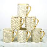 Set of 6 Modern Geometric Gold Plated Mugs