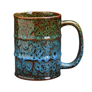 Large Ceramic 20 oz Coffee Mug - Green & Blue