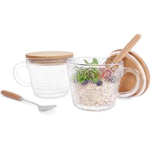 Retro Glass Coffee Mugs Set with Bamboo Lids