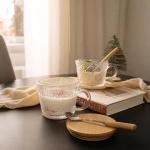 Retro Glass Coffee Mugs Set with Bamboo Lids