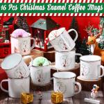 Mifoci 16 Pcs Christmas Enamel Coffee Mugs