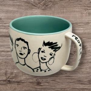 Anthropologie Blue Aqua People Person Coffee Mug