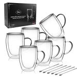 6 Pack Double Walled Borosilicate Coffee Mugs
