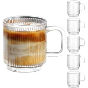 Premium Glass Coffee Mugs Set - 6 Pack