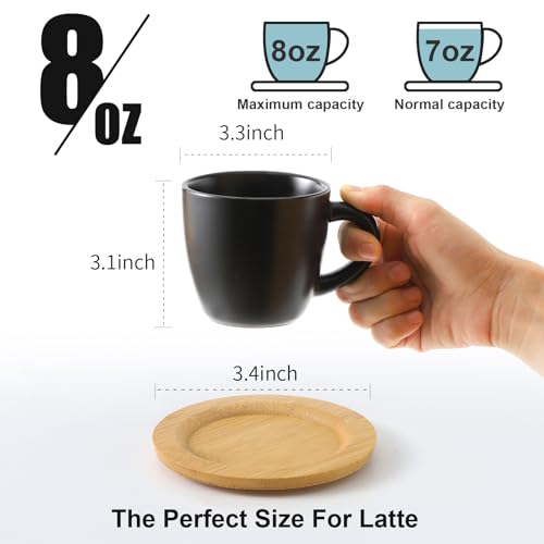 Set of 6 Black Porcelain Cappuccino Cups