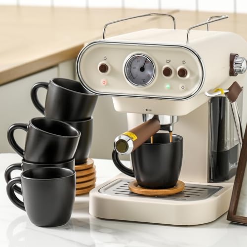 Set of 6 Black Porcelain Cappuccino Cups