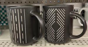 Set of 2 Black Embossed Coffee Mugs 16oz