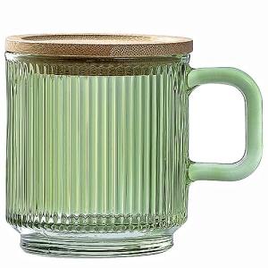 Lysenn Vertical Stripes Glass Mug with Bamboo Lid
