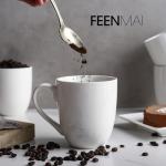 Set of 6 Large White Ceramic Coffee Mugs