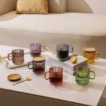 Lysenn Vertical Stripes Glass Mug with Bamboo Lid