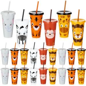 24 Pack Jungle Animal Coffee Mugs with Lids
