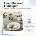 Portmeirion Holly & Ivy 9 Oz Breakfast Mugs (Set of 6) - Holiday Earthenware for Seasonal Tableware, Coffee & Tea Cup - Hand-Decorated, Oven, Microwave & Freezer Safe Mug Set for Entertaining