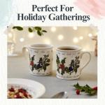 Portmeirion Holly & Ivy 9 Oz Breakfast Mugs (Set of 6) - Holiday Earthenware for Seasonal Tableware, Coffee & Tea Cup - Hand-Decorated, Oven, Microwave & Freezer Safe Mug Set for Entertaining