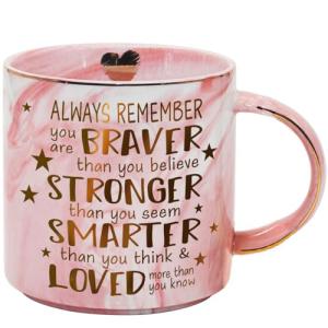 Braver Coffee Mug with Inspirational Quote - Pink Marble