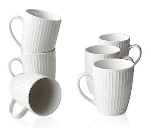 Set of 6 White Porcelain Coffee Mugs