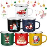Set of 6 Christmas Enamel Coffee Mugs