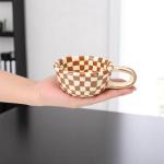 Brown Checkered Ceramic Coffee Mug - 5oz
