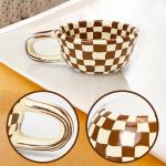 Brown Checkered Ceramic Coffee Mug - 5oz