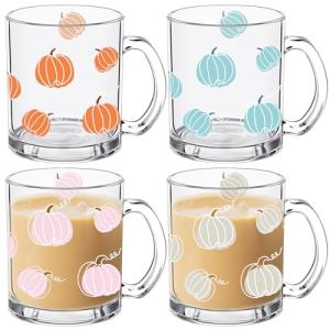 Thanksgiving Pumpkin Glass Coffee Mugs - Set of 4