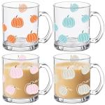 Thanksgiving Pumpkin Glass Coffee Mugs - Set of 4