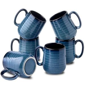 Set of 6 Stylish Blue Ceramic Coffee Mugs