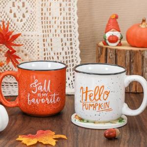 Set of 2 Pumpkin Coffee Mugs for Fall