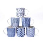 Set of 6 Blue and White Geometric Mugs