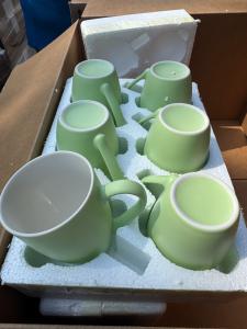 Set of 6 Green Ceramic Coffee Mugs, 12oz
