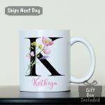 Custom Name Mug with Floral Initial Design