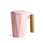 Pink Ceramic Tea Infuser Cup with Wooden Handle