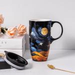 Starry Night Ceramic Coffee Mug with Lid