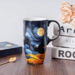 Starry Night Ceramic Coffee Mug with Lid