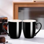 Black Ceramic Coffee Mug Set of 2, 12 Oz