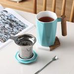 Turquoise Ceramic Tea Infuser Mug with Lid