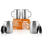 Stainless Steel Coffee Mugs with Lids - Set of 4