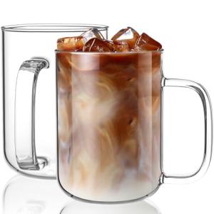 Set of 2 Large 20 oz Glass Coffee Mugs